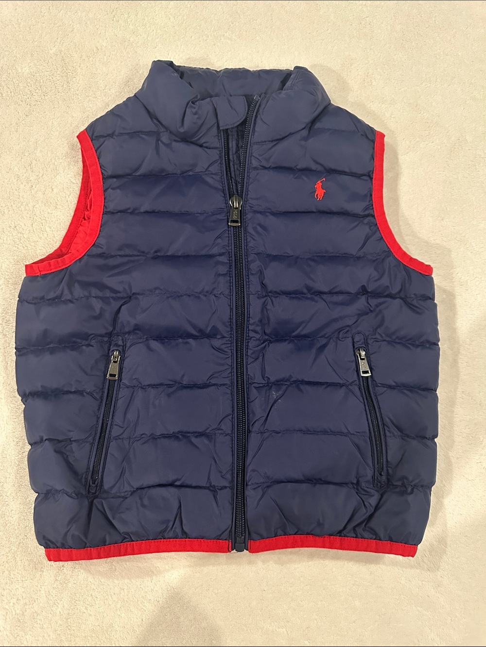 Ralph Lauren Navy Puffer Vest with Red Trim